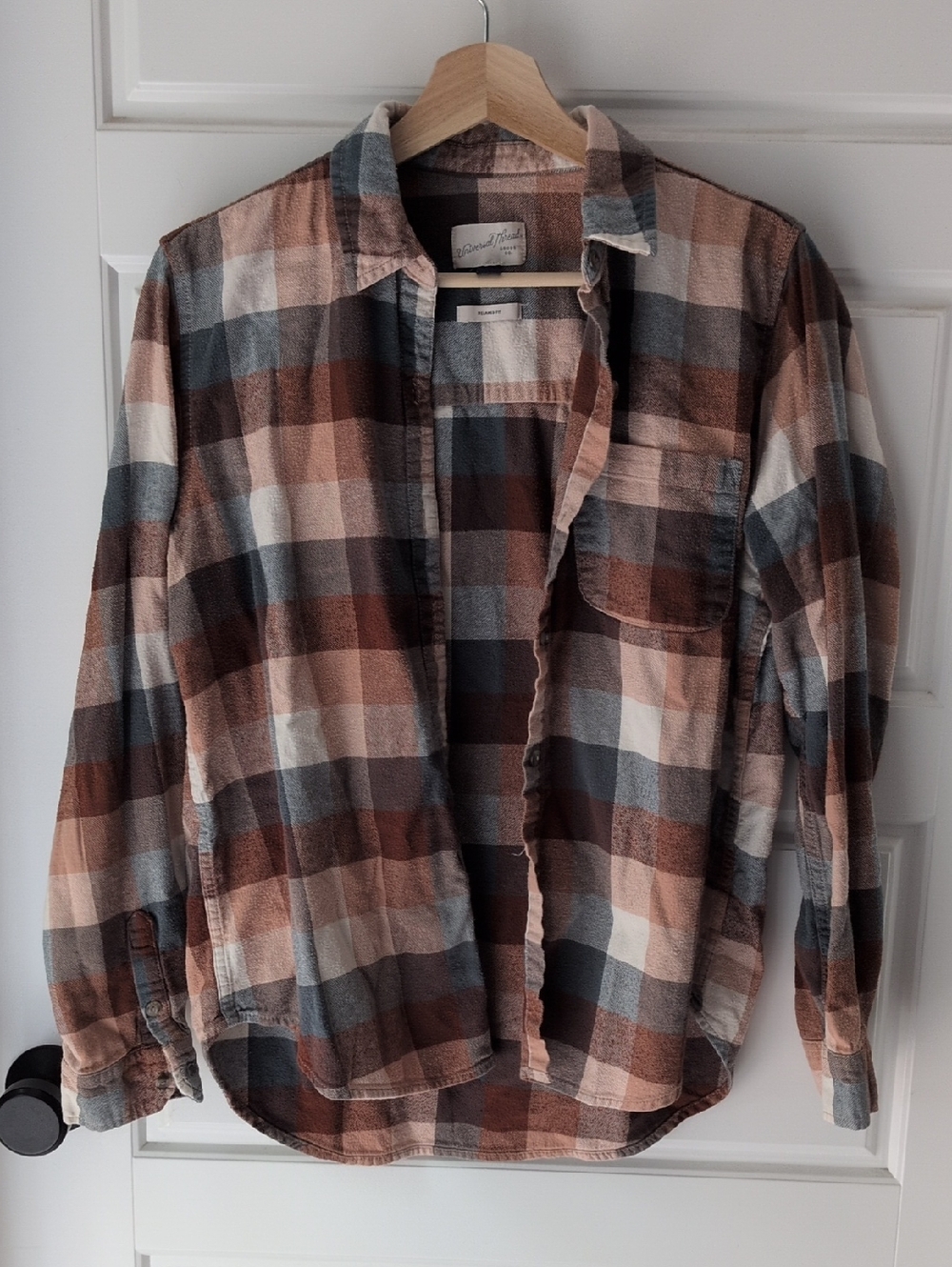 Universal Thread Plaid Flannel Shirt in Rust, Dusty Blue & Cream